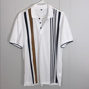 Classic White Polo Shirt with Vertical Stripes